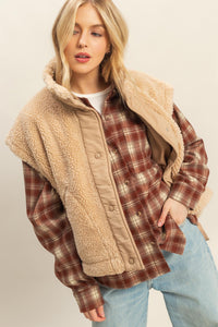 Beige Cozy Sherpa Vest Jacket With Tie-up Side Details