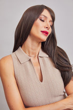 Beige Knit Sleeveless Collar Top And Pants Set