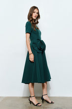 Emerald Elegant Rose Applique A-line Midi Dress