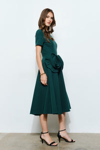 Emerald Elegant Rose Applique A-line Midi Dress