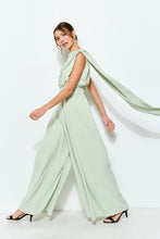 Lt.Green Sleeveless Draped Scarf-neck Jumpsuit