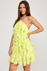 Lemon Ruffle With Gold Chain Mini Dress