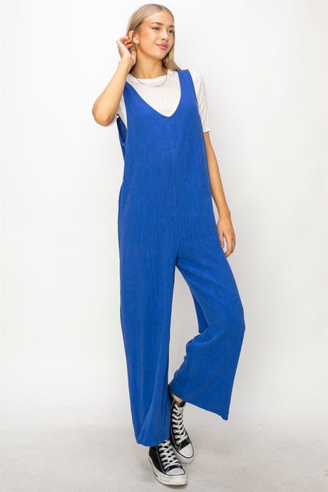 Cobalt Linen Sleeveless Jumpsuit