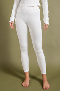 Ivory Rib Brushed High Rise Leggings With Pockets
