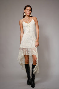Ivory Lace High Low Hem Cami Tie Front Dress