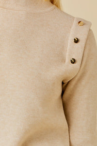Taupe Shoulder Button Long Sleeve Sweater