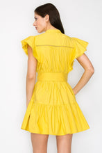 Mustard Cotton Flutter Sleeves Tiered Skirt With Belt Mini