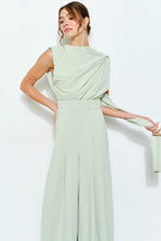 Lt.Green Sleeveless Draped Scarf-neck Jumpsuit