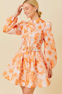 Orange Floral Print Mini Dress