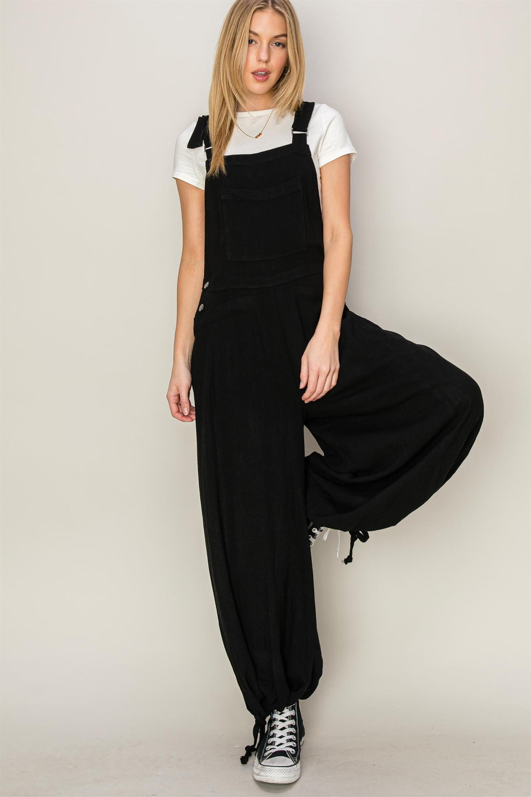 Black Linen Tapered Overall