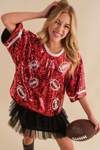 Red Game day Sequin Foot Ball Flocking Crop Top