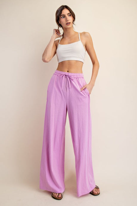 Mauve Cotton Slub Lounging Wide Pant