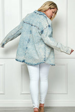 Snow Med Wash Stripe RhineStone Extra Long Sleeve Denim Shacket