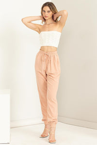 Tropical Peach Chic Status Linen Drawstring Jogger