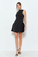 Black Metal Accent Side-pleat Sculpted Mini Dress