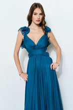 Emerald Organza Shoulder Strap Cutout Lace-up Maxi Dress