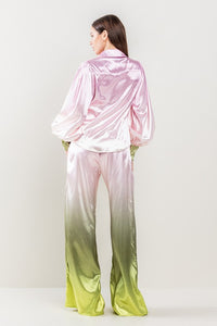 Pink/L.Olive Ombre Button Down Pants Set