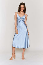Sky Blue Satin Tie Bust Spaghetti Strap Midi Dress