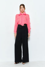 Fuchsia Sheer Embroidered Butterfly Bow Tie Blouse