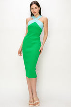 Green Crossover Neckline Stretch Ribbed Knit Mini Dress