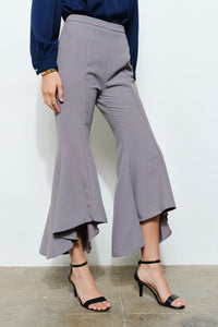 Grey Draped Ruffle High-low Flare Pants
