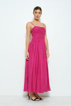 Fuchsia Satin Ruched Detailing Sleeveless Maxi Dress