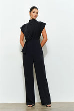 Black High Neck Draped Waist Cap Sleeve Jumpsuit