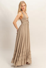Taupe Halter Neck Smocked Maxi Dress