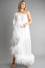 White Sheer Fabric With Feather Long Dress