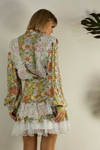 Orange Multi Lace Patch Shirts And Skirt Set