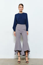 Grey Draped Ruffle High-low Flare Pants