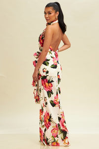 Ivory Multi Floral Rosette Maxi Dress