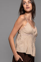 Khaki Romantic Lace Trim Woven Tank Top
