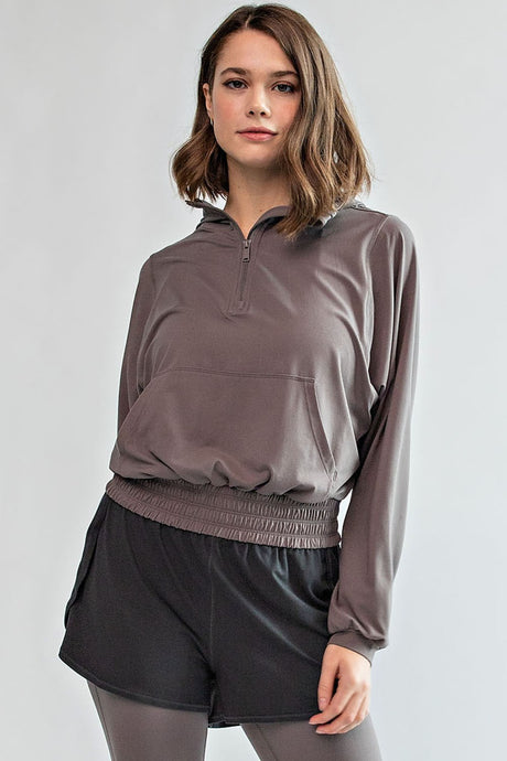 Smoky Grey Plus Size Butter Quarter Zip Hoodie With Kangaroo