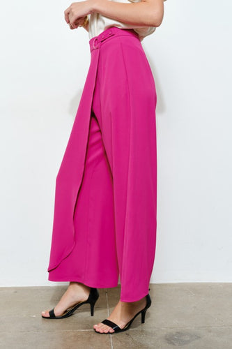 Hot Pink High Waist Wrap Detail Wide Pants