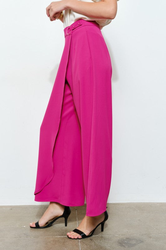 Hot Pink High Waist Wrap Detail Wide Pants
