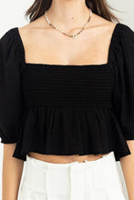 Black Good Vibes Smocked Peplum Top