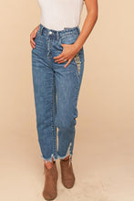 Vintage Blue High Waist Leopard Print Pocket Ripped Ankle Jeans