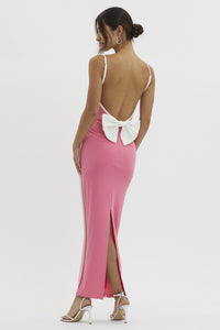 White Contrast Trim Semi Lined Maxi Dress