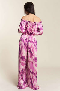 Fuchsia Combo Combo Offshoulder Tiedye Satin Jumpsuit