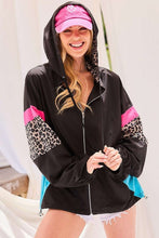 Black Hood Full Zipup Leopard Color Block Windbreaker
