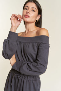 Dark Gray One Shoulder Terry Jumpsuit