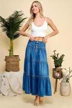 Front Button 3 tiered Denim Skirt