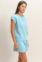Blue Sleeveless Crew Neck Top And Shorts Set