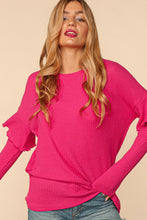 Fuchsia Drop Shoulder Ruffle Loose Fit Solid Knit Top