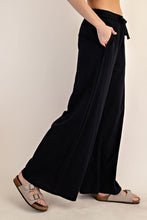 Black Cotton Slub Lounging Wide Pant