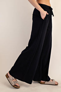 Black Cotton Slub Lounging Wide Pant