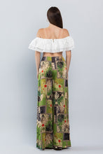 Olive Oriental Mood Print Wide Satin Pants