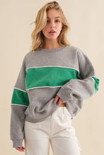 H.Grey/Green Long Sleeve Color Block Crew Neck Sweatshirts