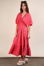 Tomato Mineral Washed Elastic Neck Detail Midi Dress